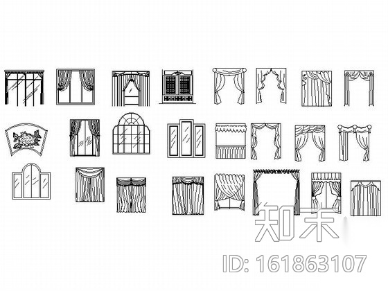 各式风格窗帘立面图CAD图块下载施工图下载【ID:161863107】
