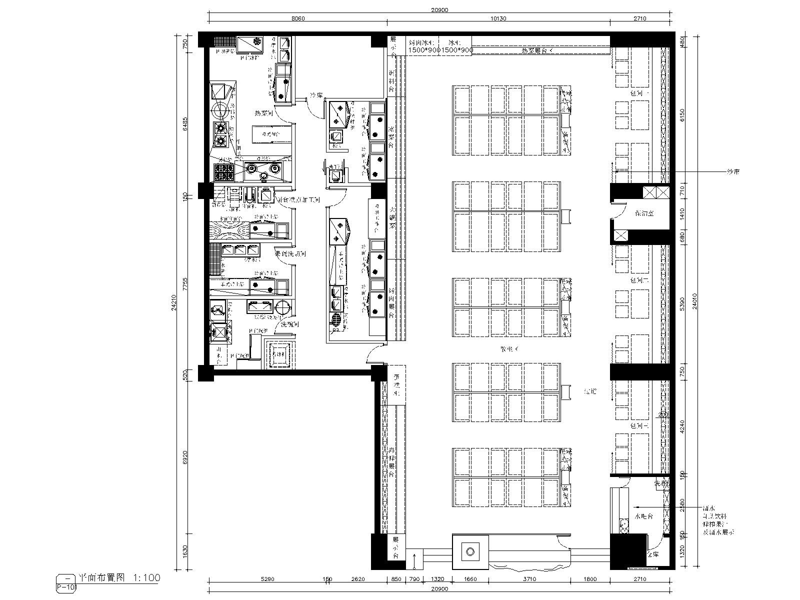 新疆权罗道韩式烤肉餐饮店施工图+效果图cad施工图下载【ID:160427188】