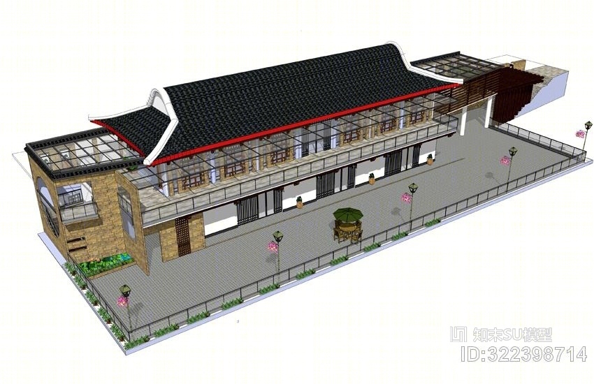 中式餐饮建筑SU模型草图
