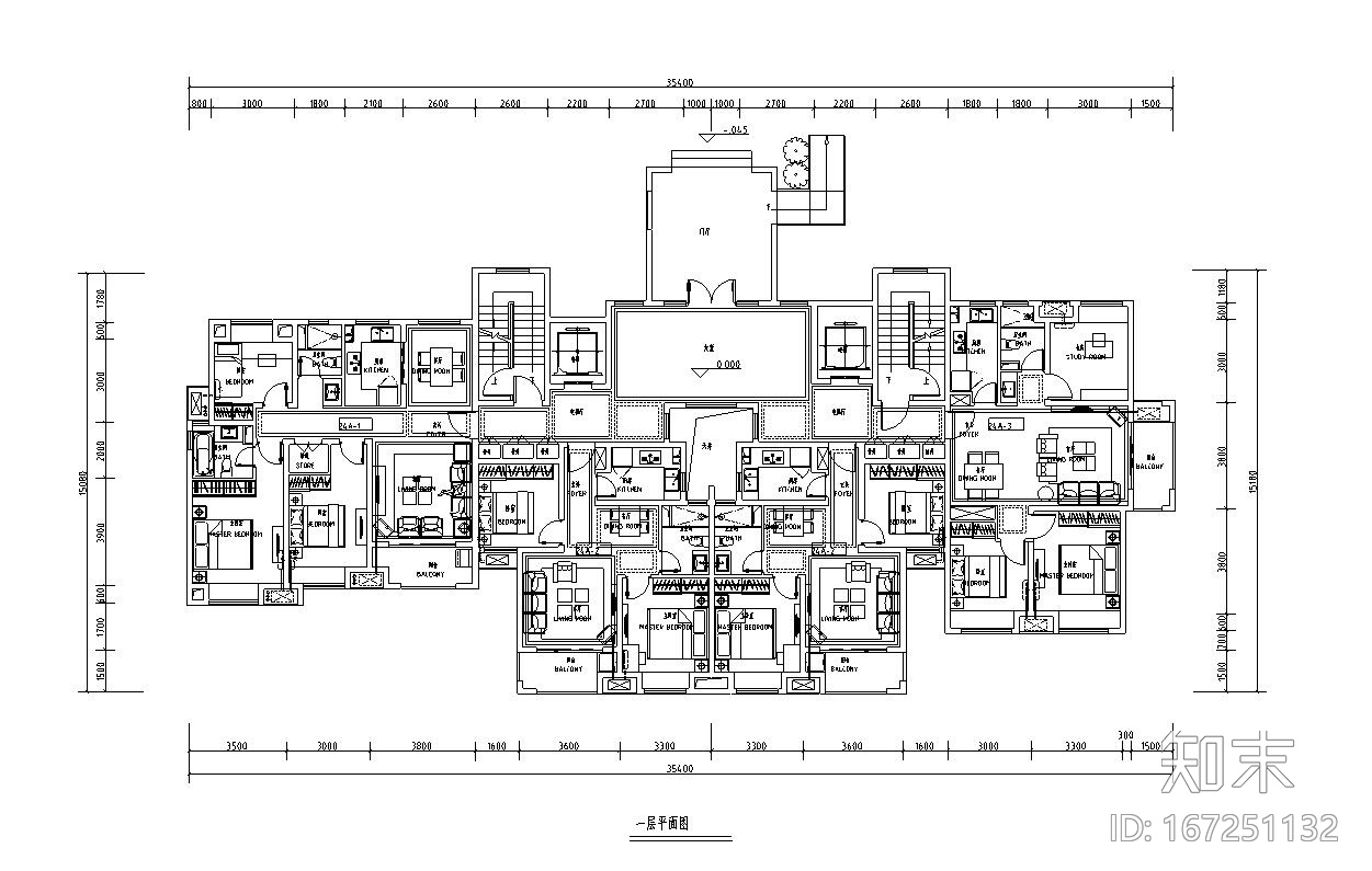 高层户型图- 徐州1梯2户户型设计图cad施工图下载【ID:167251132】