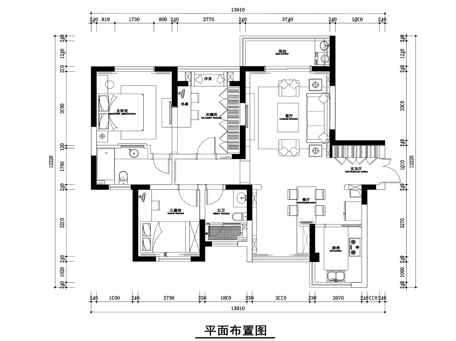 置地悦湖两居室样板房施工图+效果图施工图下载【ID:160500152】