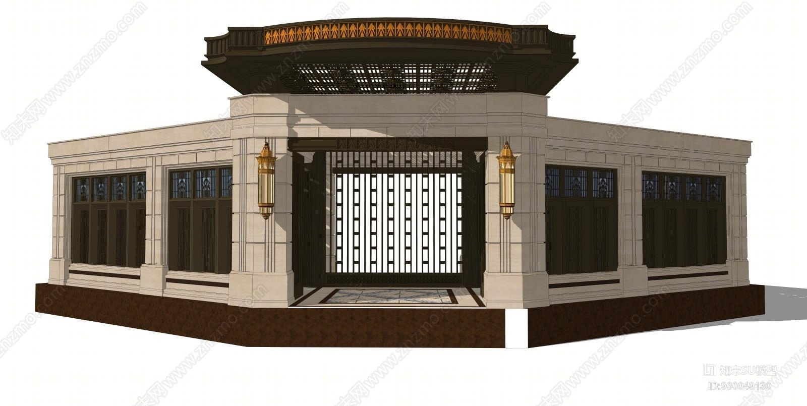 新中式特色入口大门SU模型下载【ID:930049130】
