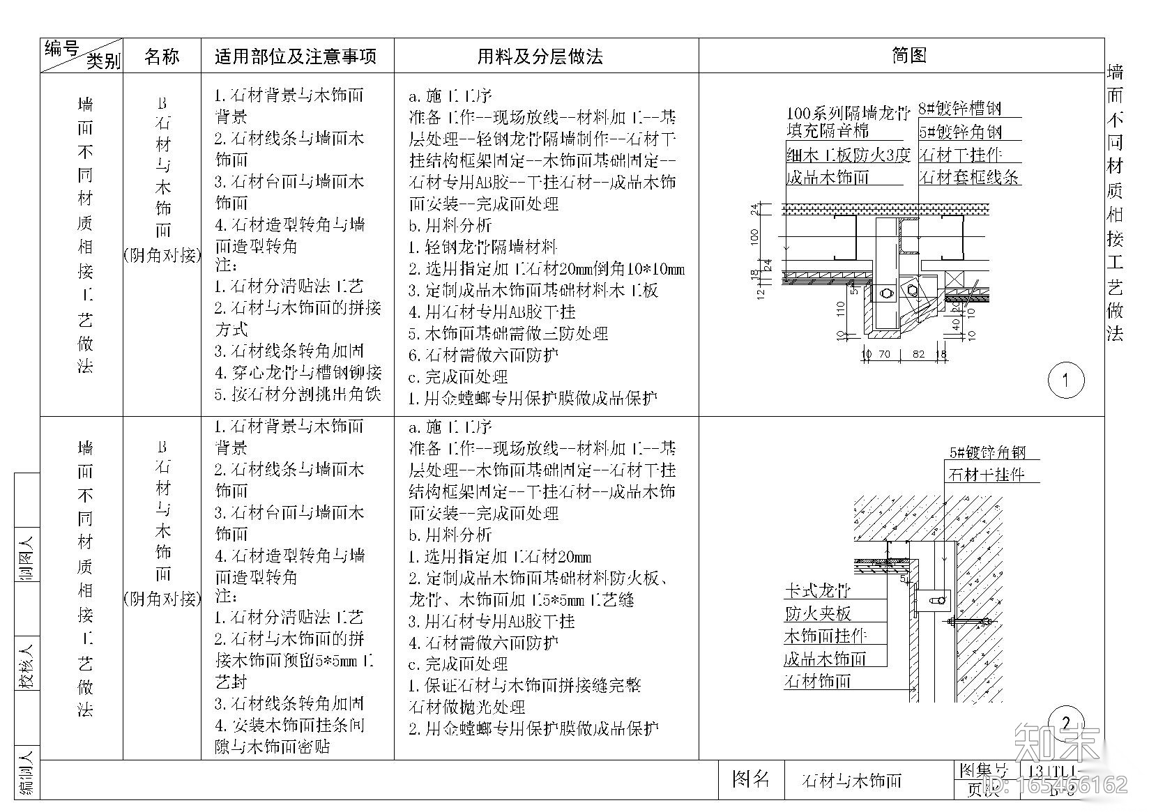 ​金螳螂墙面施工节点B1~13cad施工图下载【ID:165466162】