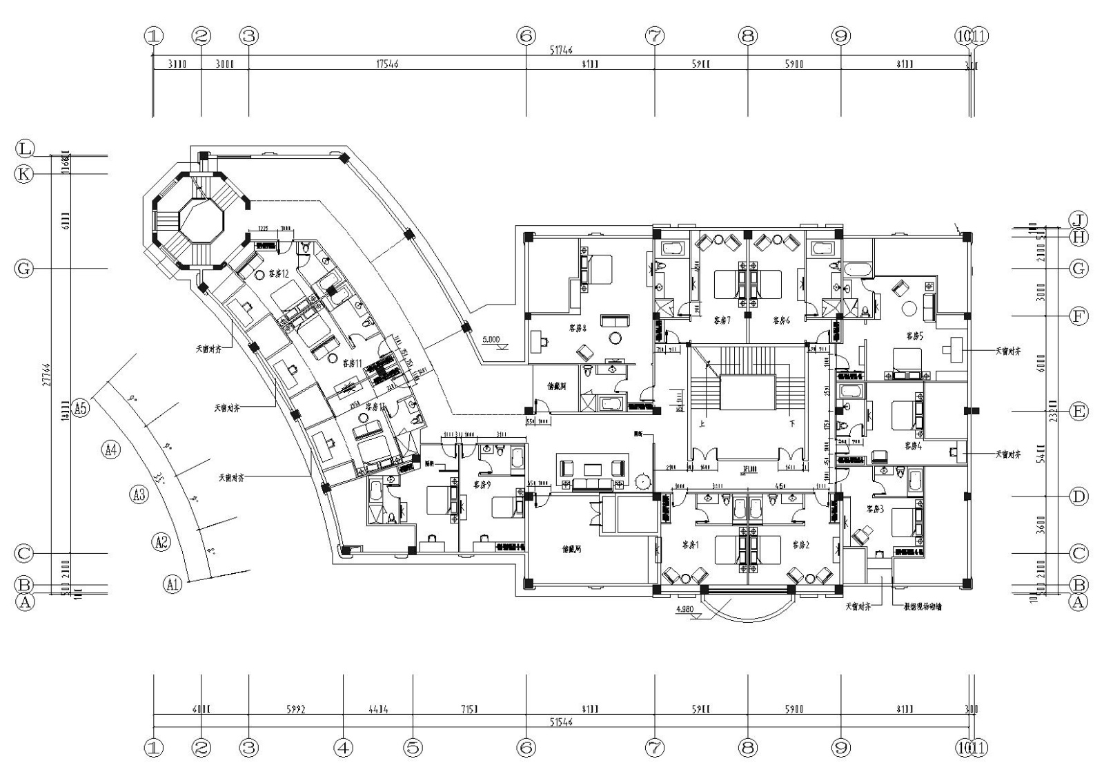 [上海]朗庭上郡会所空间室内装饰设计施工图cad施工图下载【ID:160708189】