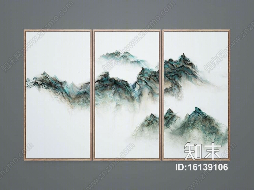 新中式抽象手绘山脉装饰画组合3D模型下载【ID:16139106】