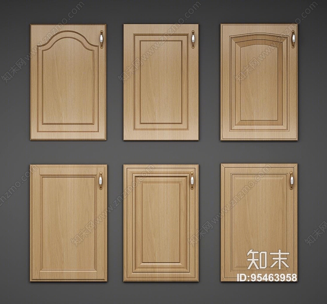 简欧式实木橱柜门板组合3D模型下载【ID:95463958】