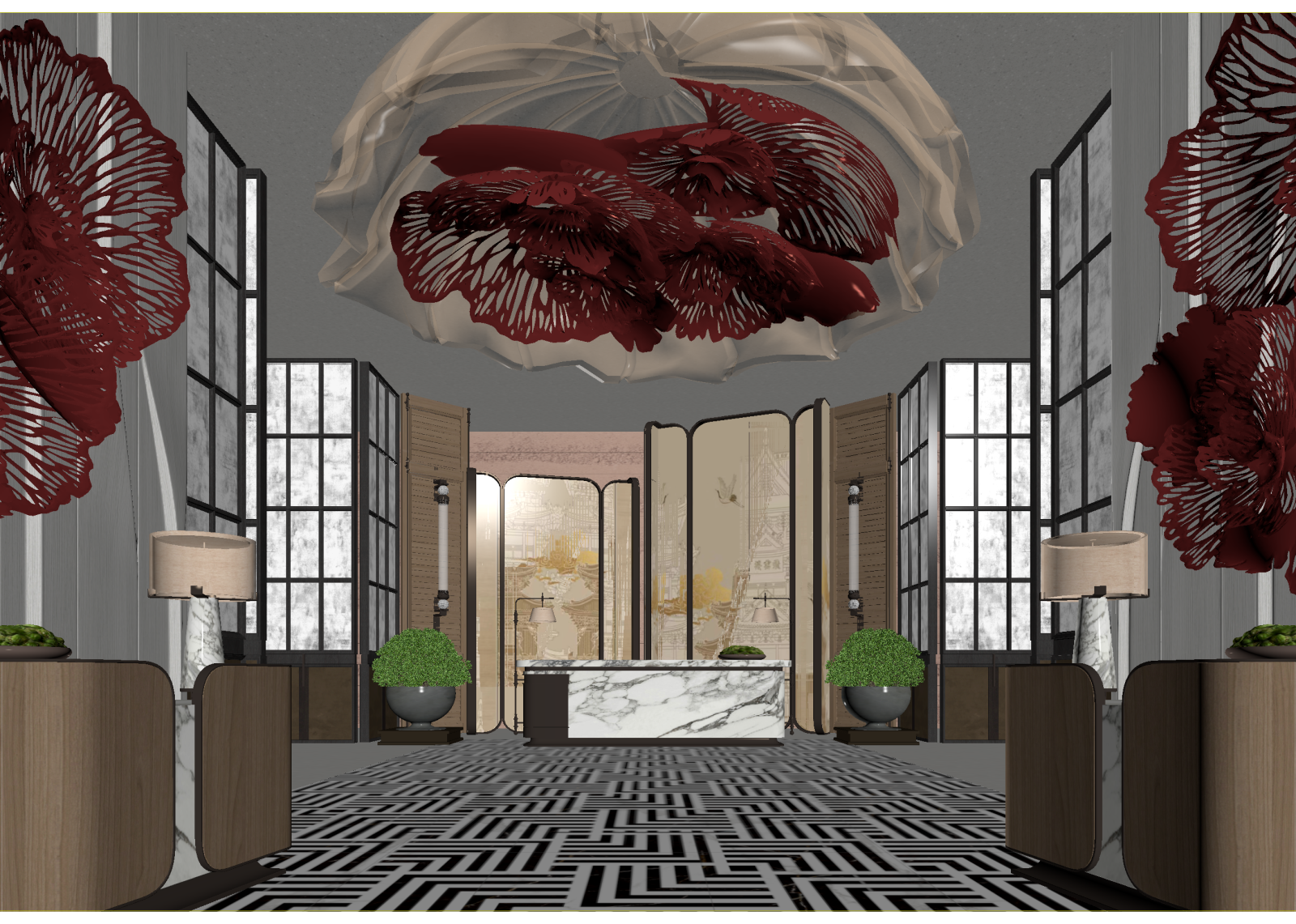 现代酒店大堂3D模型下载【ID:1214746841】