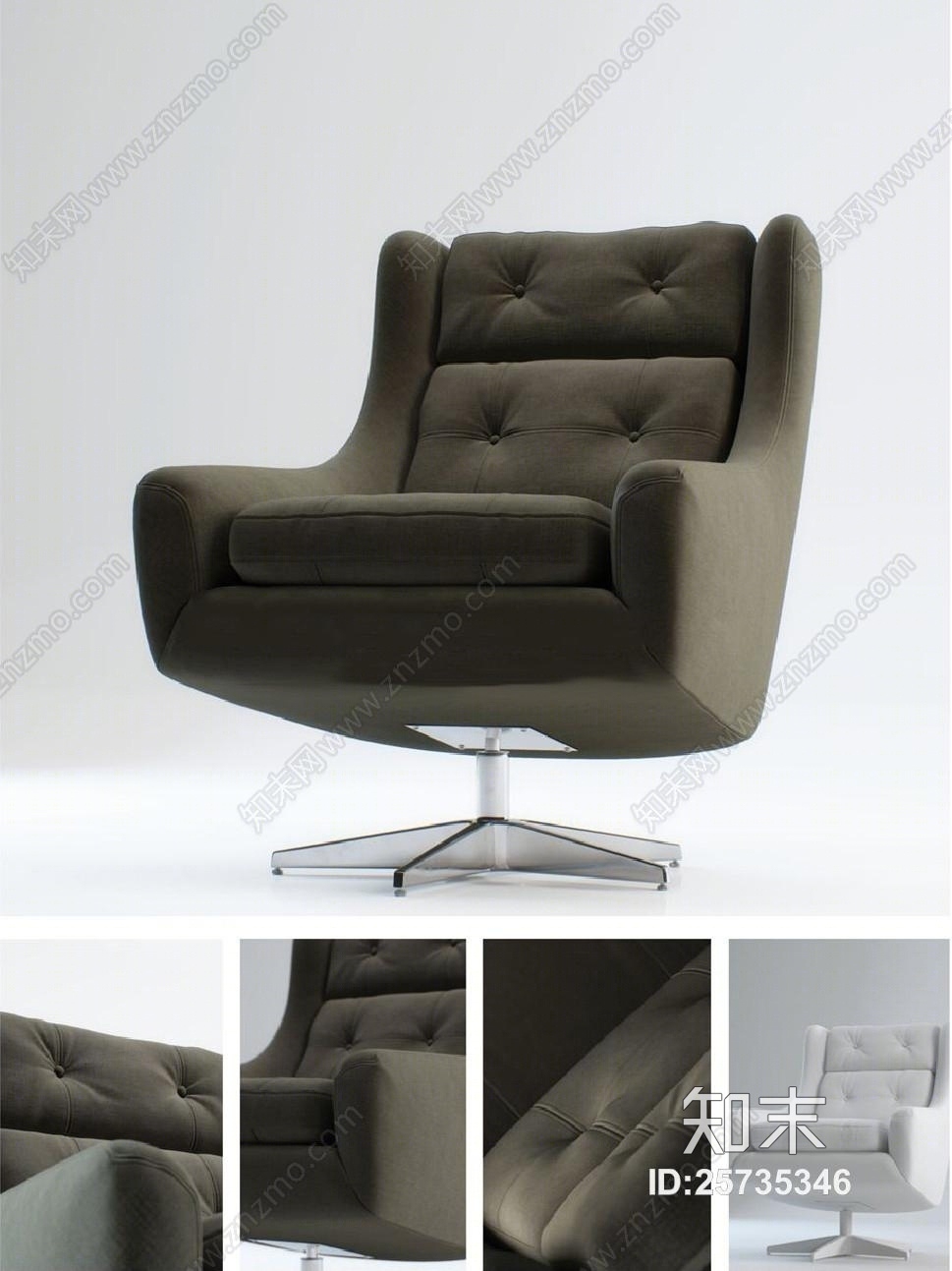 现代布艺办公单人沙发3D模型下载【ID:25735346】