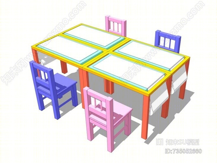 现代儿童桌椅SU模型下载【ID:735052660】