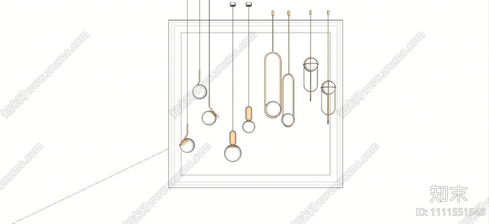 现代球形玻璃球小吊灯SU模型下载【ID:1111551546】