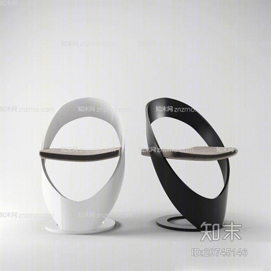 现代黑色木艺休闲椅3D模型下载【ID:20745146】