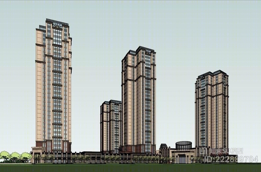 古典高层住宅SU模型下载【ID:222889704】