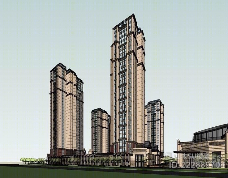 古典高层住宅SU模型下载【ID:222889704】