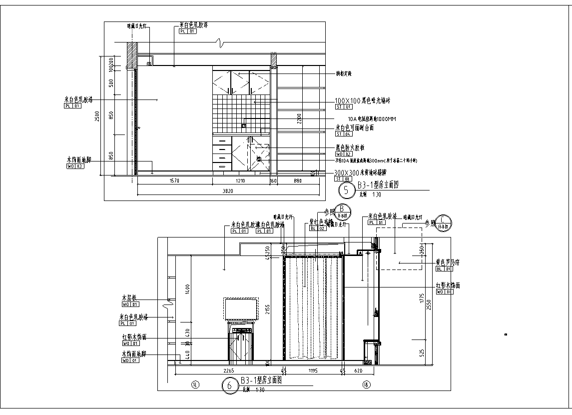 上海礼顿国际公寓B3-1型样板间室内设计施工图cad施工图下载【ID:160495184】