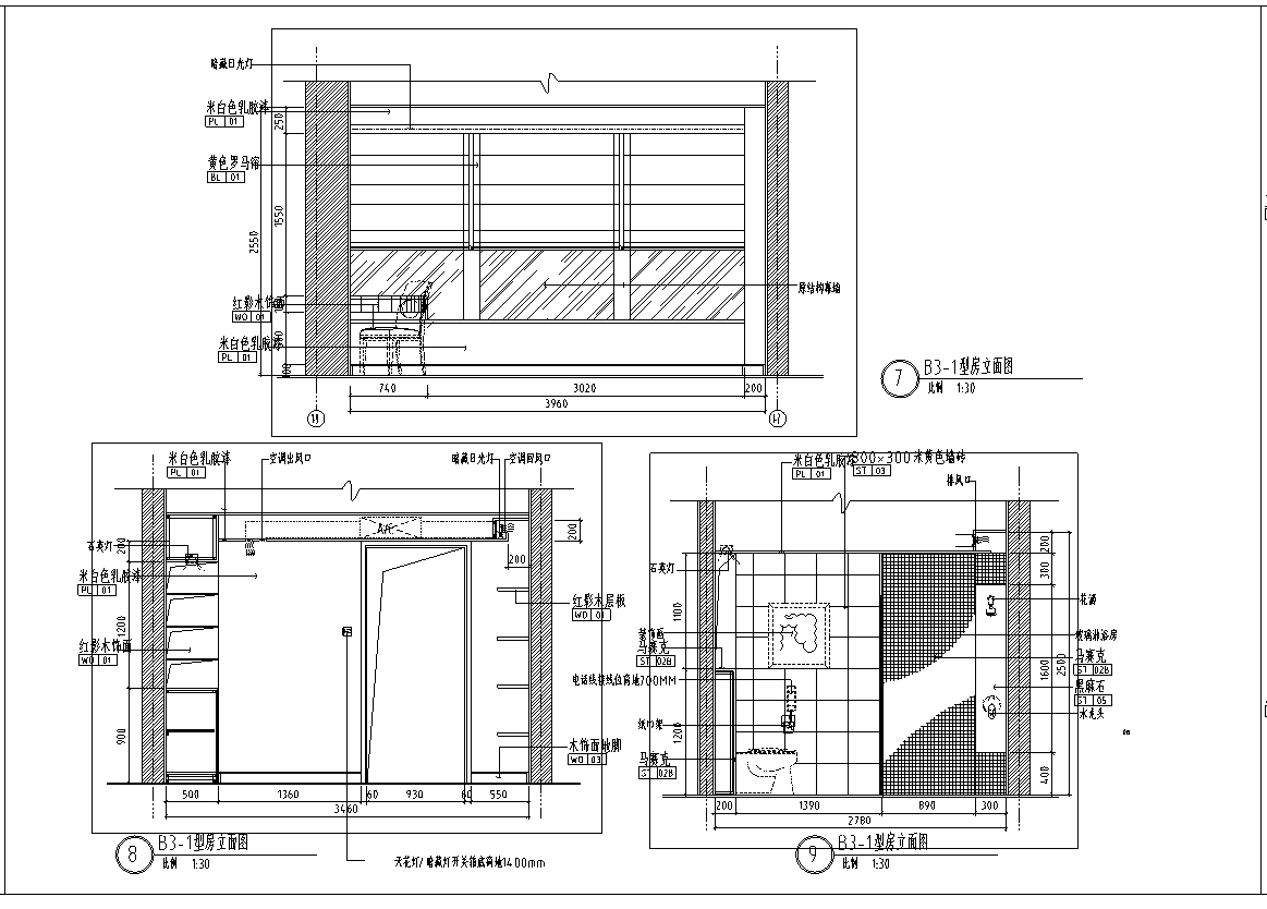 上海礼顿国际公寓B3-1型样板间室内设计施工图cad施工图下载【ID:160495184】