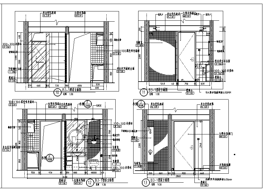 上海礼顿国际公寓B3-1型样板间室内设计施工图cad施工图下载【ID:160495184】