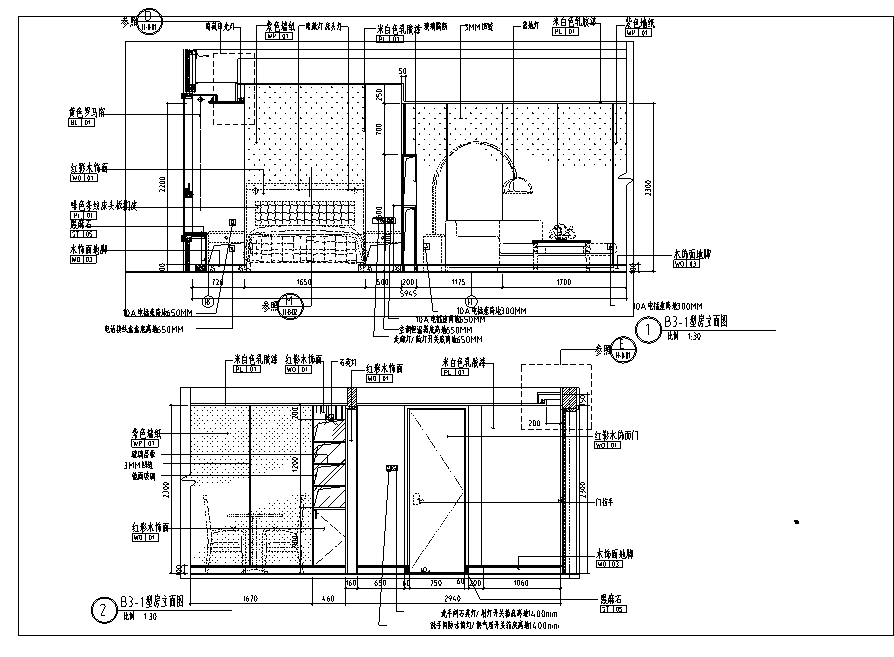 上海礼顿国际公寓B3-1型样板间室内设计施工图cad施工图下载【ID:160495184】