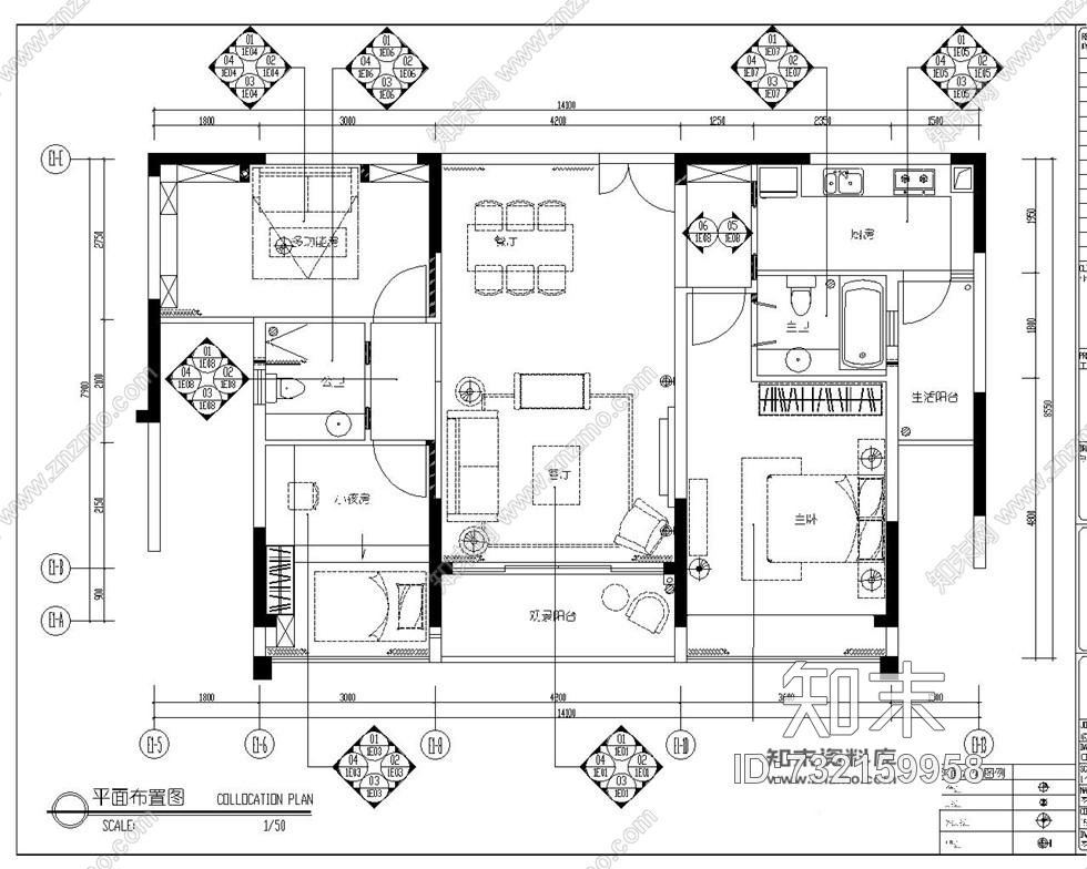 李益中--幸福花苑D1田园风格110㎡样板房cad施工图包含水、电、效果图施工图下载【ID:732159958】