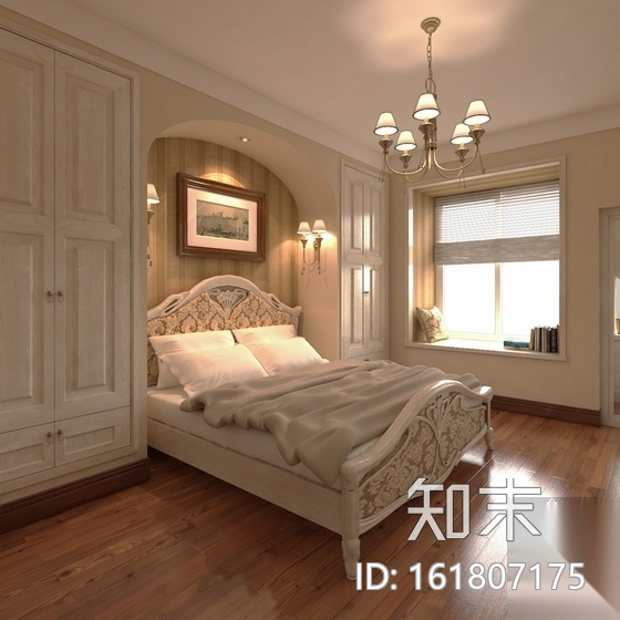 美式乡村田园风格三居室装修图（含效果）cad施工图下载【ID:161807175】