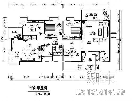 三居室家装设计施工图cad施工图下载【ID:161814159】