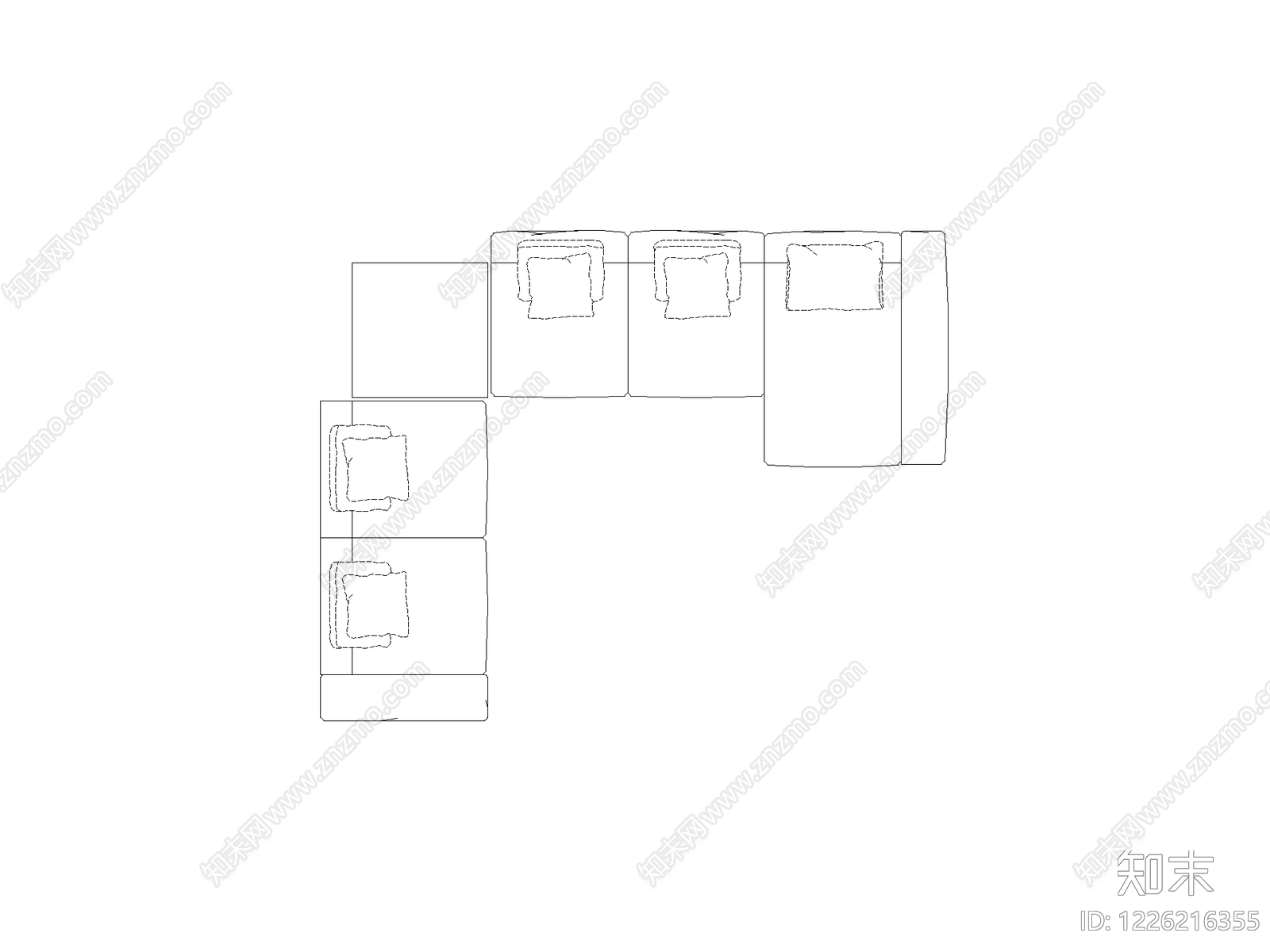 正反沙发组合cad施工图下载【ID:1226216355】