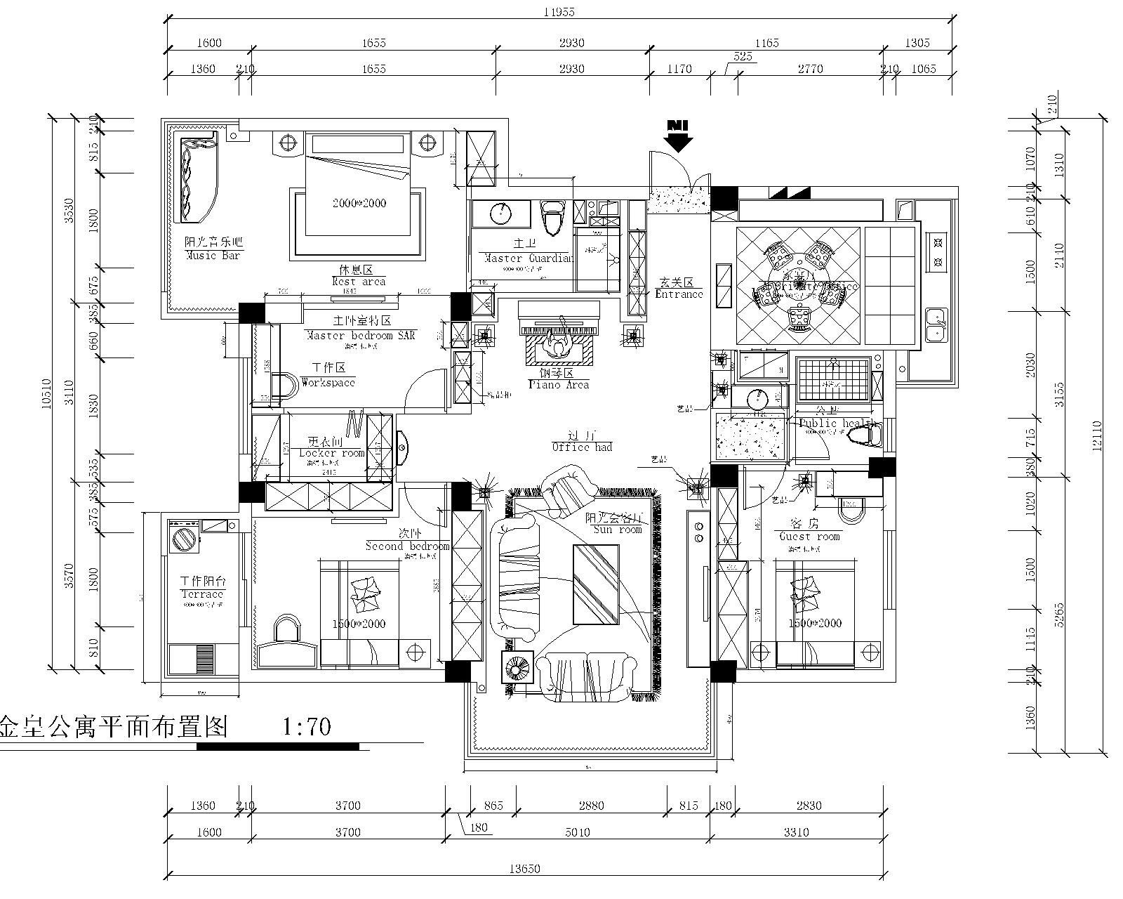 [福州]金皇公寓高逼格现代风施工图设计cad施工图下载【ID:160476129】