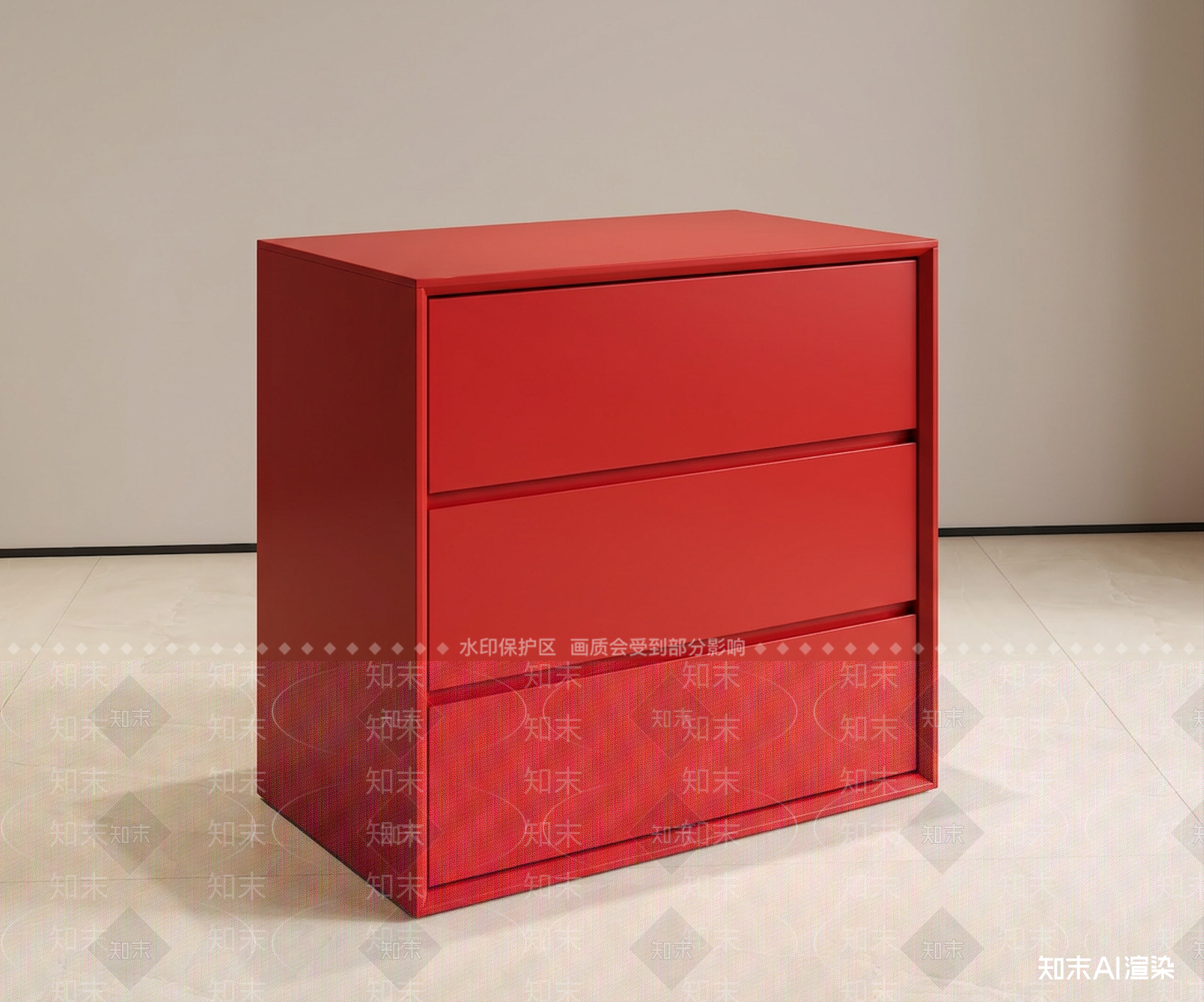 红色三斗柜斗柜3D模型下载【ID:1227493519】