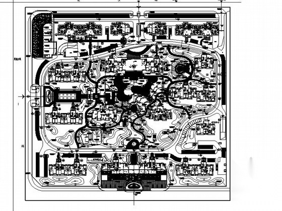 [安徽]居住区景观工程施工总图cad施工图下载【ID:161095111】