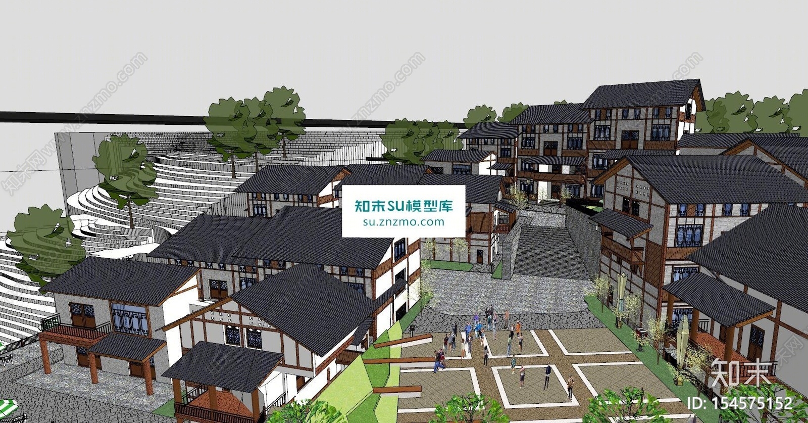 川东吊脚楼参考酒店山地会所建筑SU模型下载【ID:154575152】