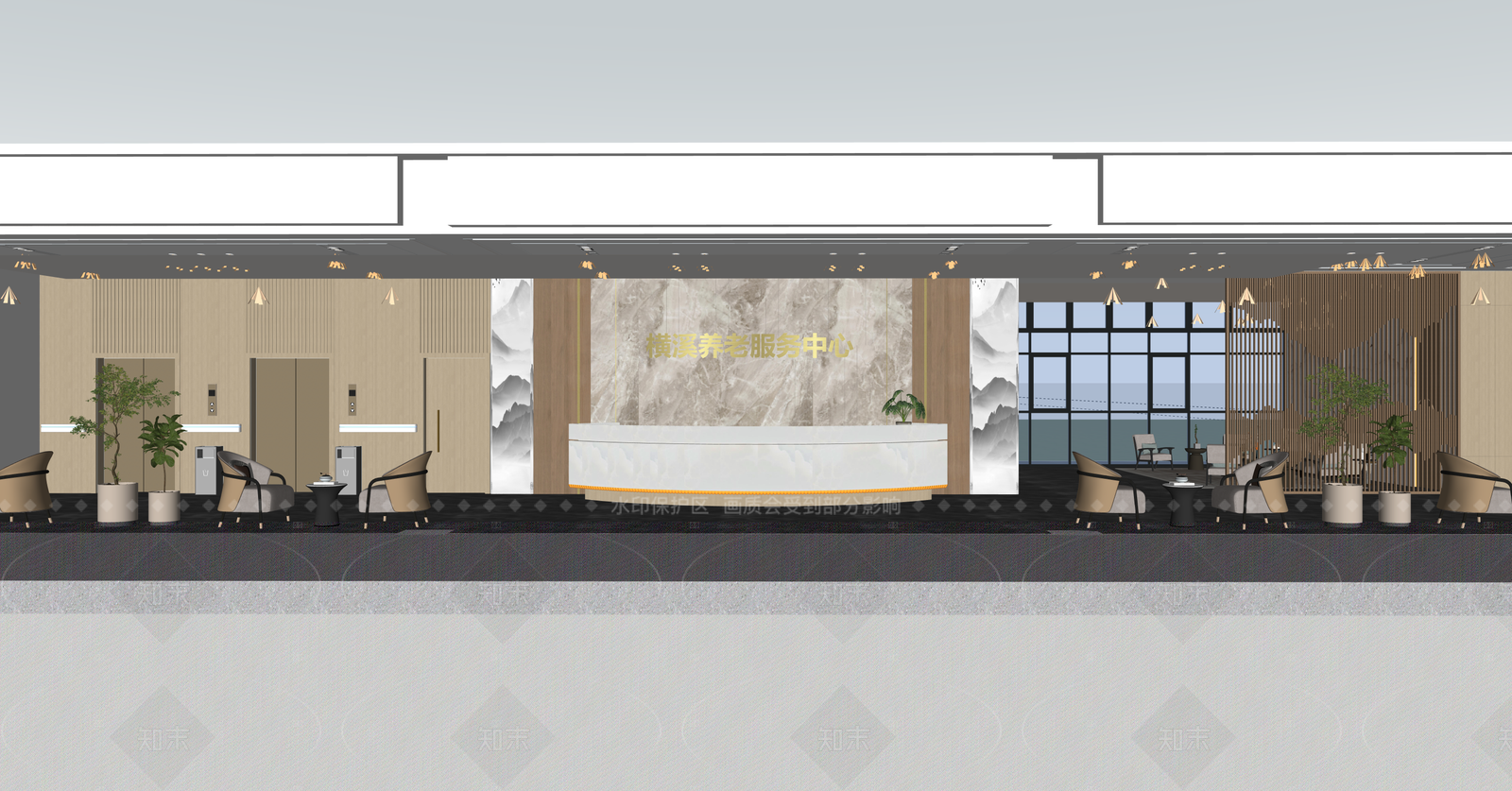 新中式酒店大堂SU模型下载【ID:1216069456】