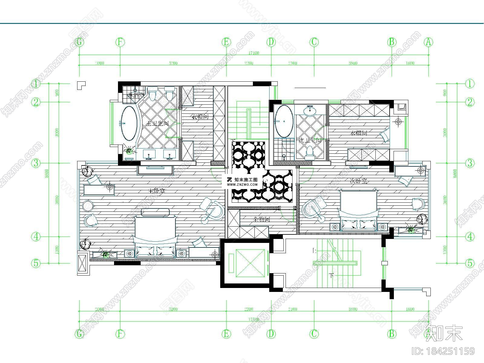 欧式低调奢华唐总跃层CAD施工图下载cad施工图下载【ID:184251159】