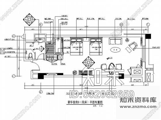 施工图天津某酒店豪华D型客房装修图cad施工图下载【ID:532052659】