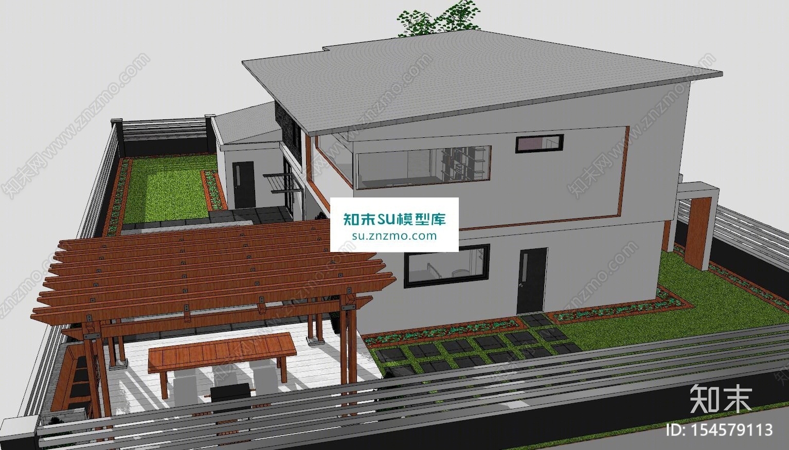 户外别墅住宅建筑SU模型下载【ID:154579113】