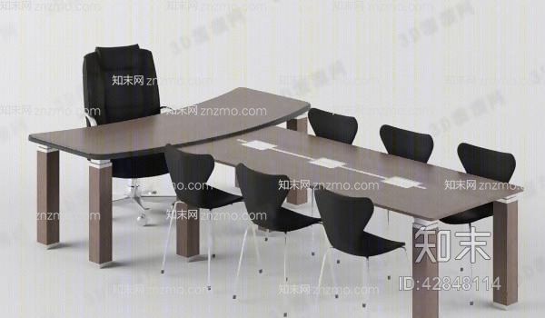 现代棕色木艺办公桌椅组合3D模型下载【ID:42848114】
