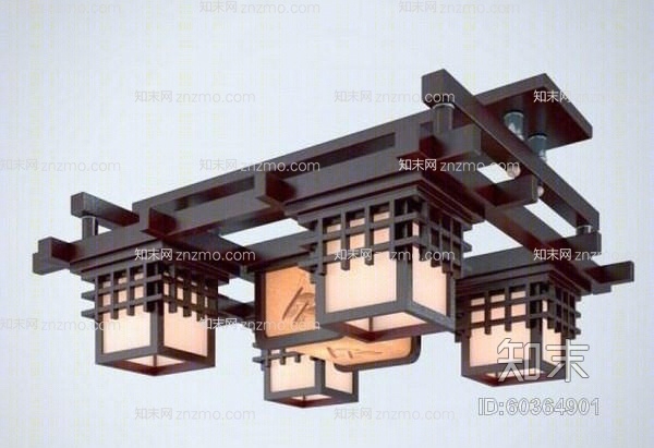 传统中式原木色木艺吸顶灯3D模型下载【ID:60364901】