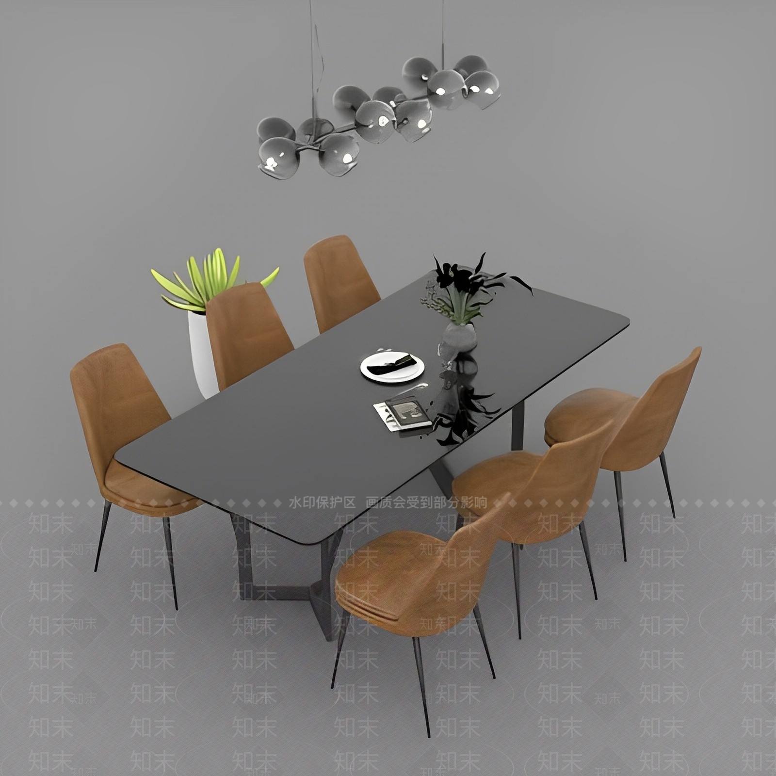 现代餐桌椅组合免费3D模型下载【ID:1123247145】