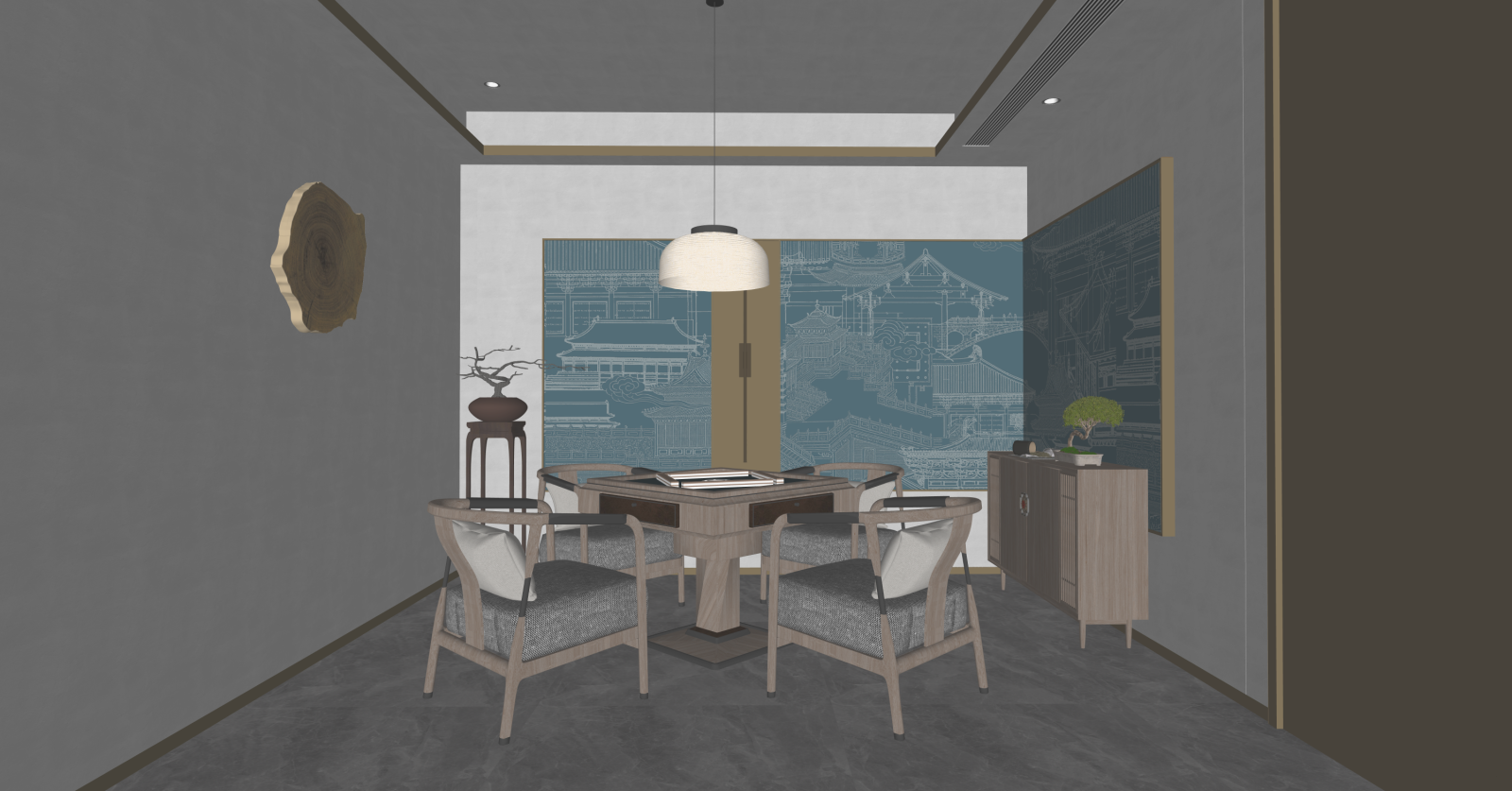 新中式棋牌室SU模型下载【ID:1215940705】