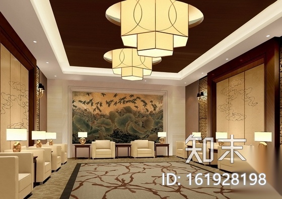 [青岛]度假酒店新中式接待室施工图（含效果）cad施工图下载【ID:161928198】