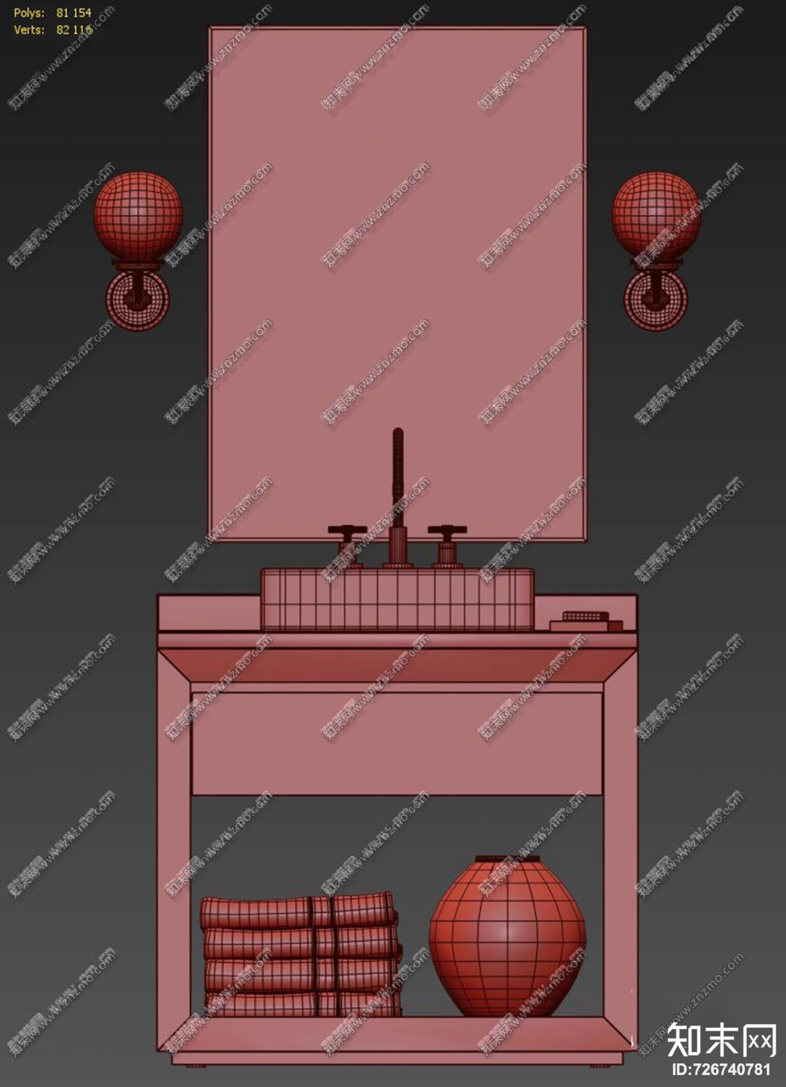 北欧实木台盆洗手台3D模型下载【ID:726740781】