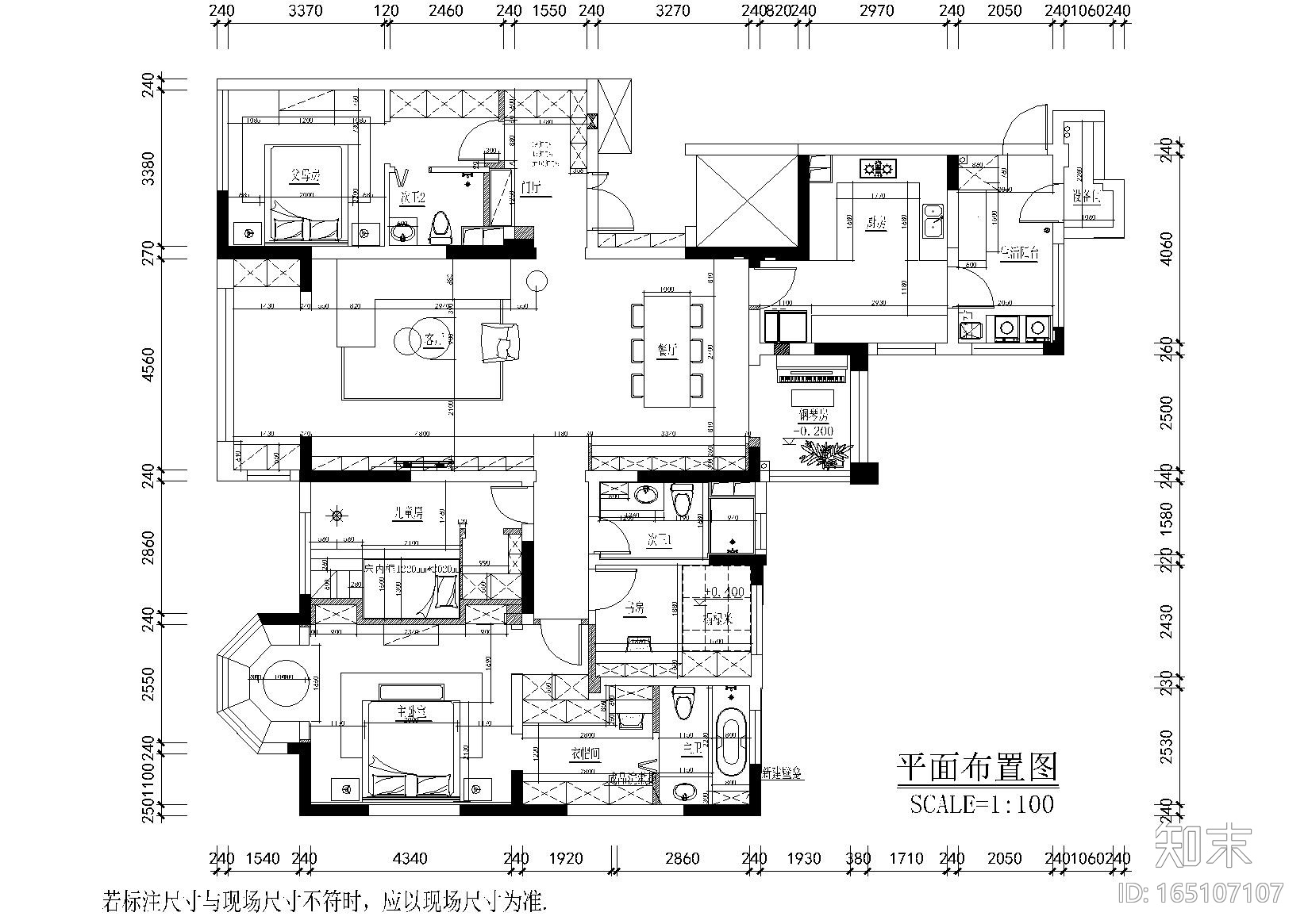 现代简约而阳光三居室住宅设计施工图+实景cad施工图下载【ID:165107107】