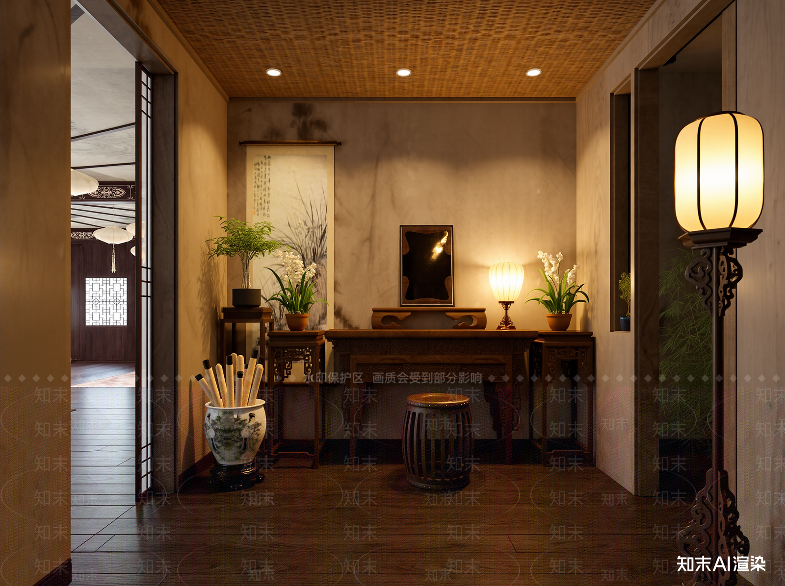 新中式玄关3D模型下载【ID:1221462113】