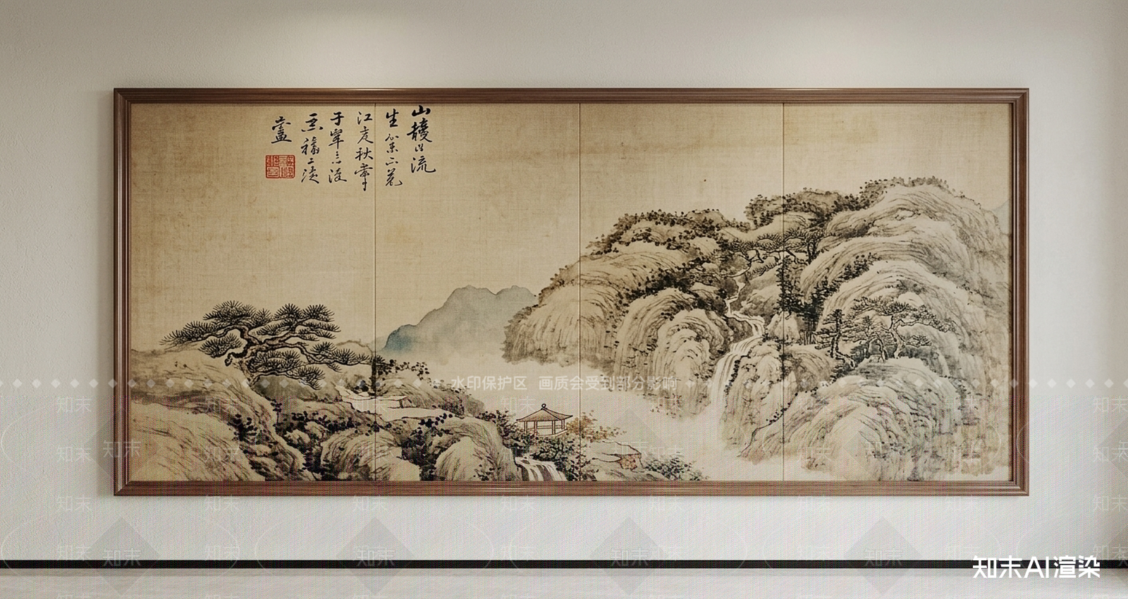 中式挂画山水画3D模型下载【ID:1227542872】