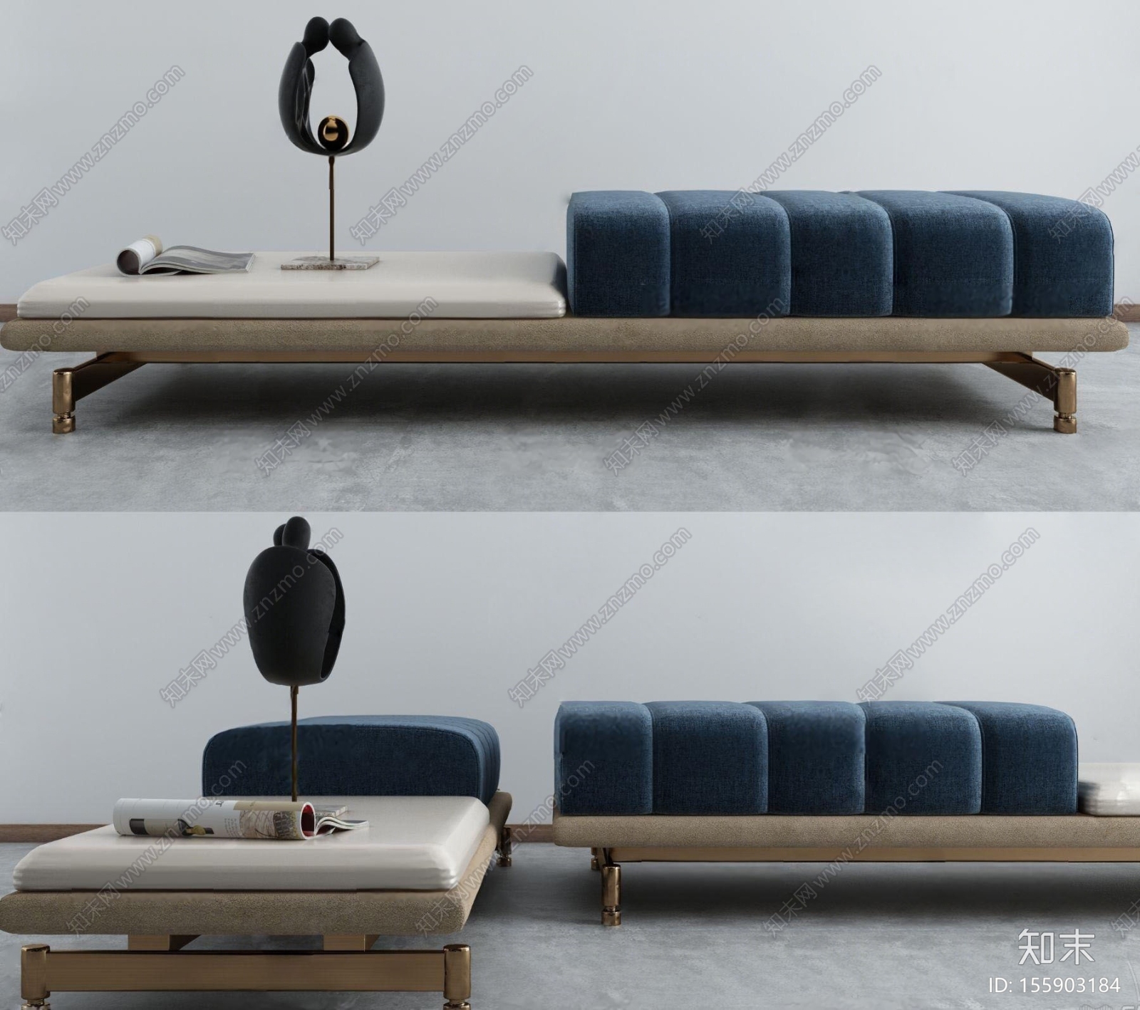 新中式布艺床尾凳3D模型下载【ID:155903184】