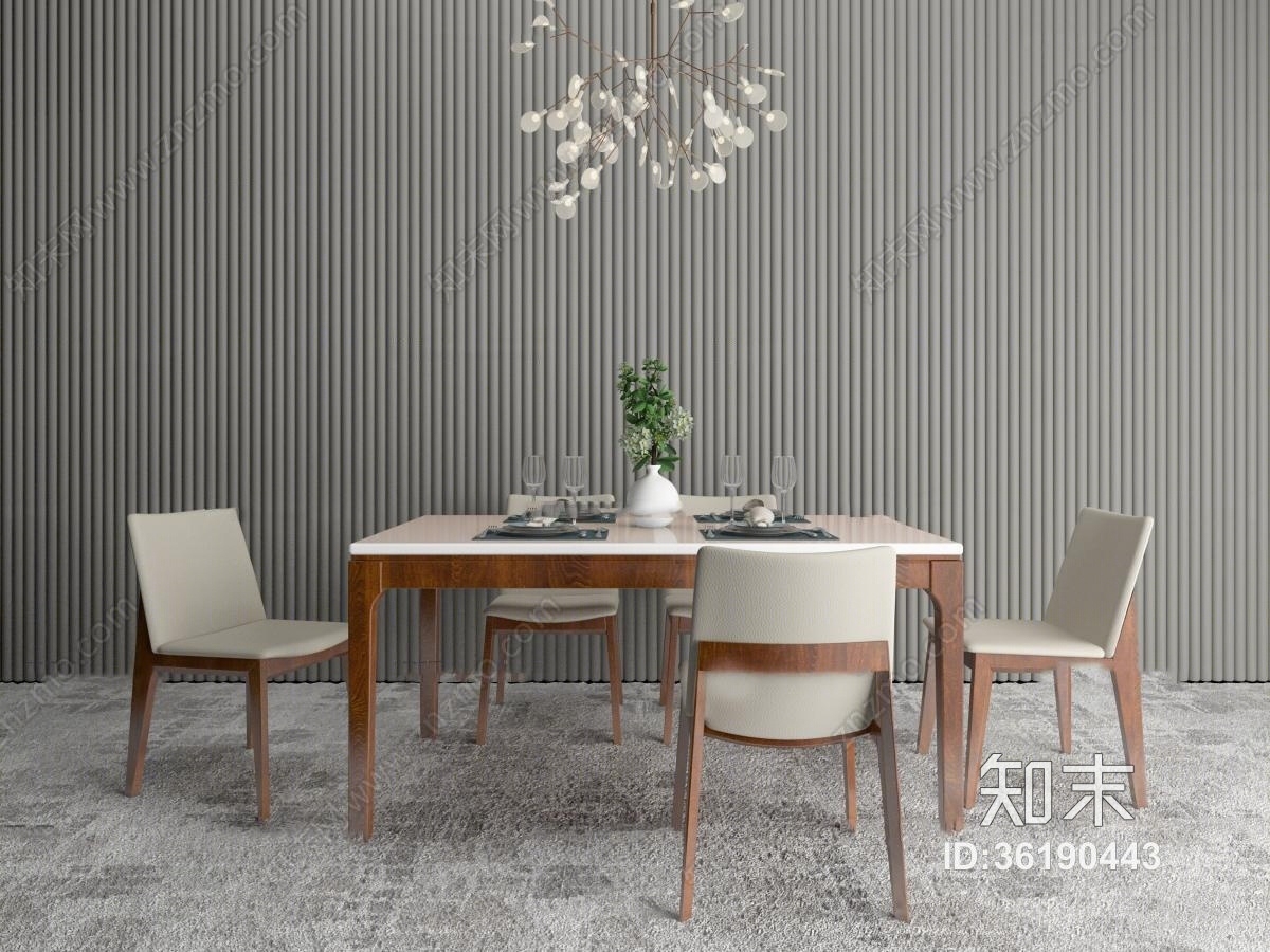 北欧简约餐桌椅组合3D模型下载【ID:36190443】