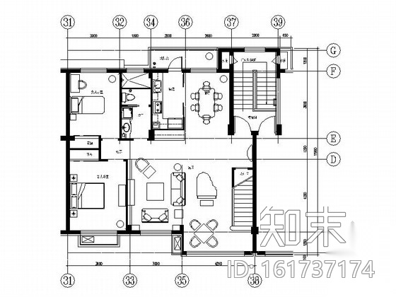 某欧式豪华双层别墅样板间装修图（含效果）cad施工图下载【ID:161737174】