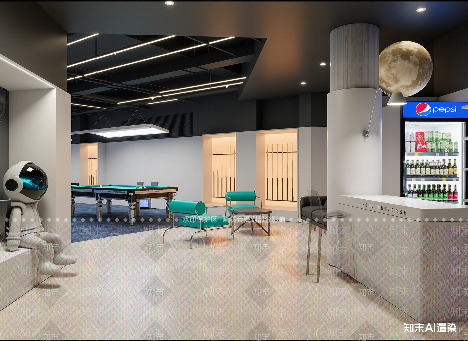 工业风台球室3D模型下载【ID:1214372639】