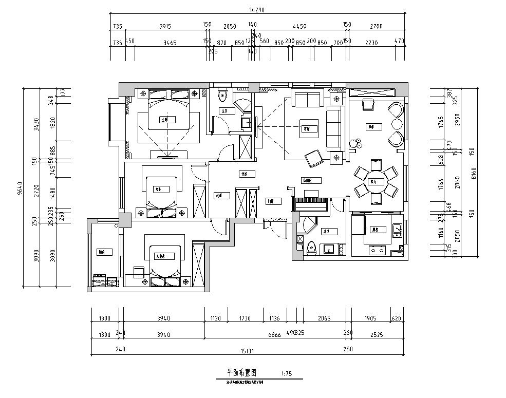 [福建]欧式风格陈先生住宅室内装修施工图（含效果图）cad施工图下载【ID:160500145】