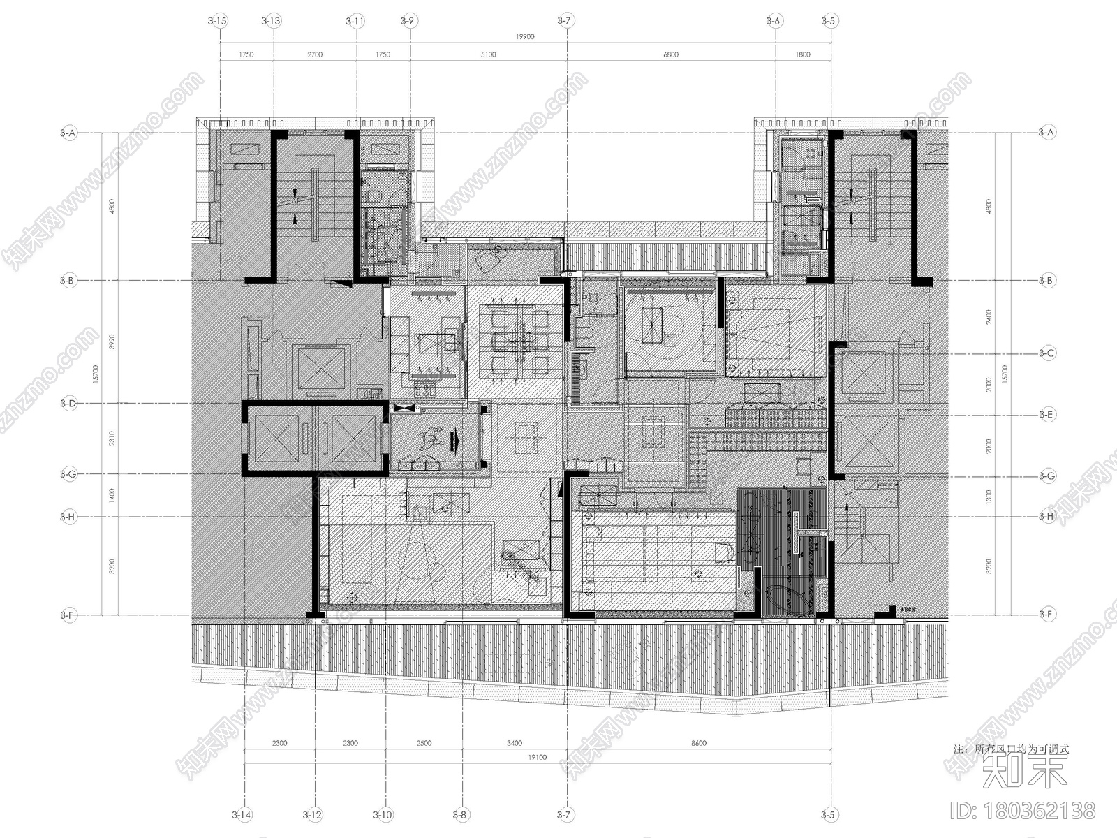 [深圳]188㎡两居平层家装样板间装修施工图cad施工图下载【ID:180362138】