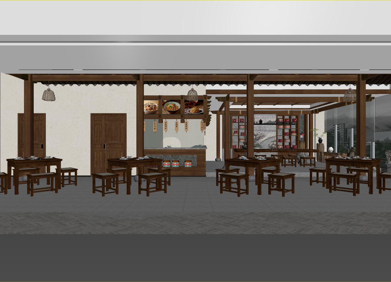 新中式中餐厅3D模型下载【ID:1214280149】