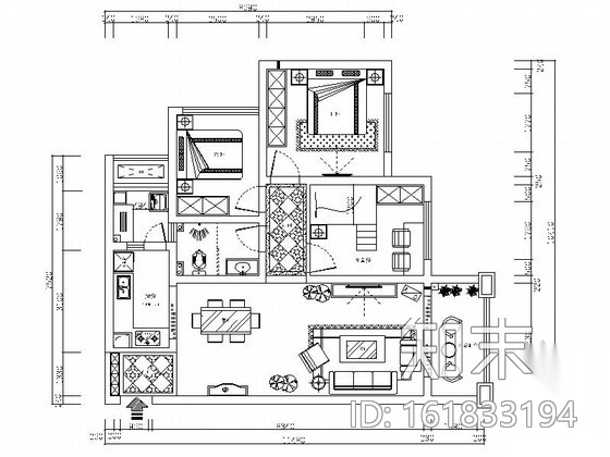 [重庆]典雅中式三居室样板间室内装修施工图（含效果）cad施工图下载【ID:161833194】